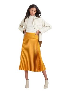 Banana Republic Women's Gold Pleated Midi Skirt Size 6 TALL
